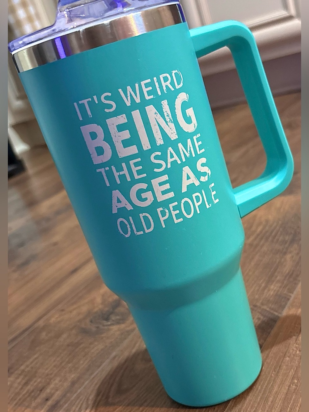 Turquoise Travel Mug Tumbler with Handle and Lid